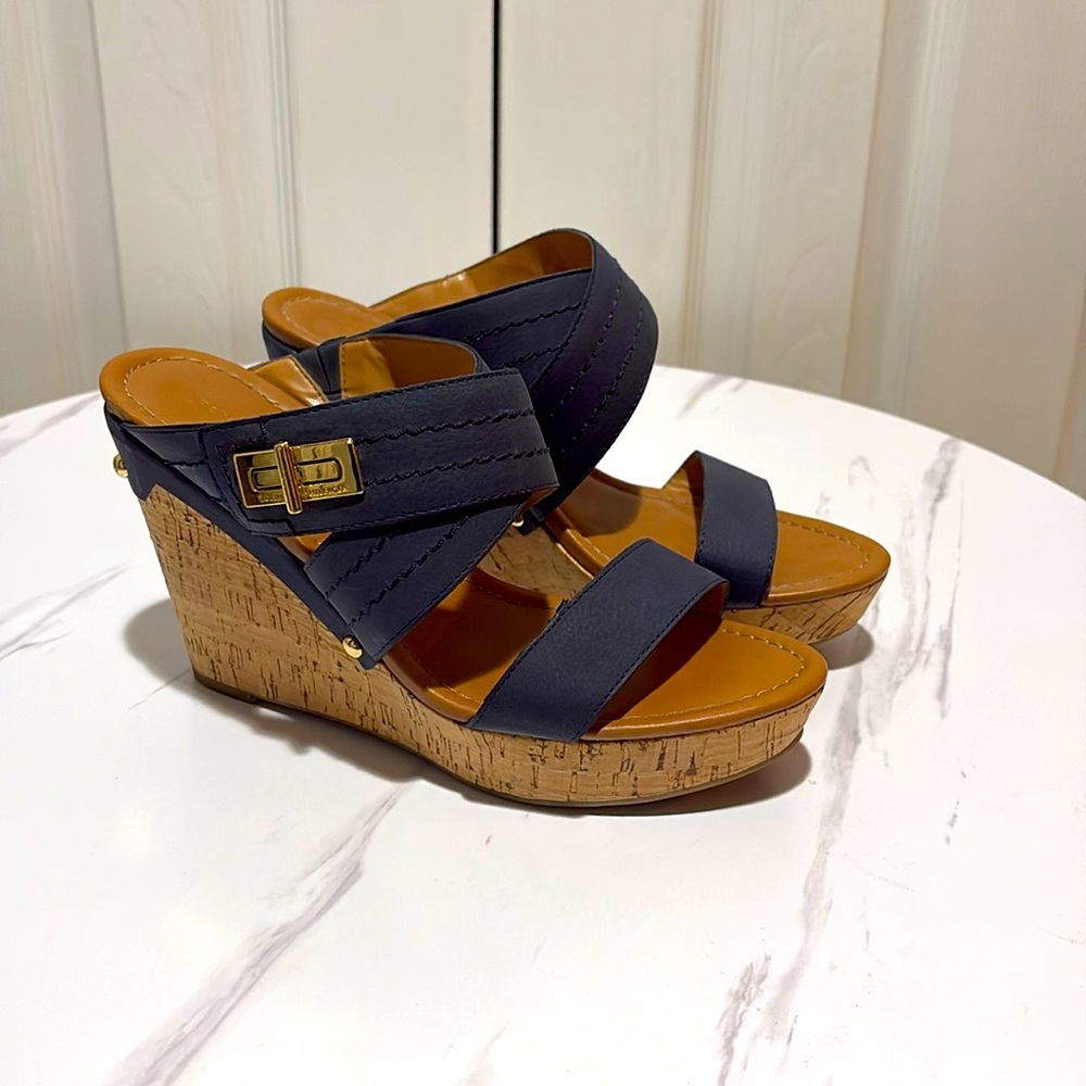 Tommy Hilfiger Blue Platform Wedge Sandals Size 8.5 M - Excellent Condition!